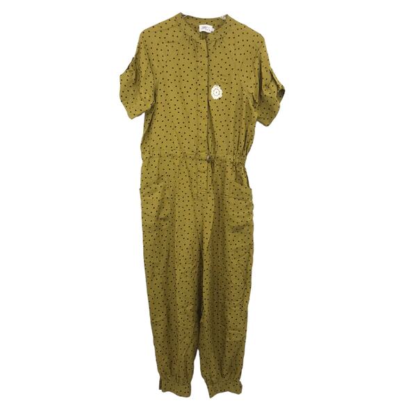 Tanya Taylor Francis Silk Jumpsuit 6 Band Collar Short Sleeve Polka Dot Cropped - Picture 1 of 6